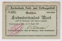Germany - Weimar Republic Frankenhaufen 100000 Mark 1923
P# NL, # 462; VF-XF