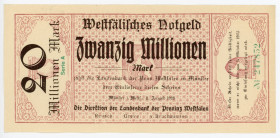 Germany - Weimar Republic Westphalia, Münster 20 Millionen Mark 1923
N# 277689; # A 247852; UNC