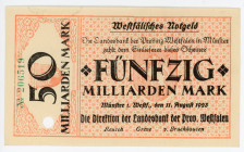 Germany - Weimar Republic Westphalia, Münster 50 Milliarden Mark 1923
# 206519; AUNC Holed