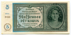 Bohemia & Moravia 5 Korun 1940 (ND)
P# 4, N# 207302; # P016; AUNC