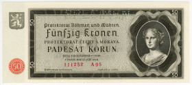Bohemia & Moravia 50 Korun 1940 Specimen
P# 5s, N# 232620; # A05 111252; German Occupation - WW II; UNC