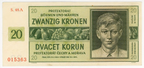 Bohemia & Moravia 20 Korun 1944
P# 9a, N# 207306; # S.48A 015363; XF