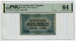 Czechoslovakia 1 Koruna 1919 PMG 64
P# 6a, N# 207298; # Block 065