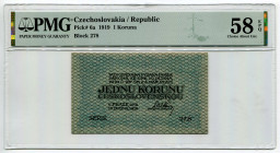 Czechoslovakia 1 Koruna 1919 PMG 58
P# 6a, N# 207298; # Block 278