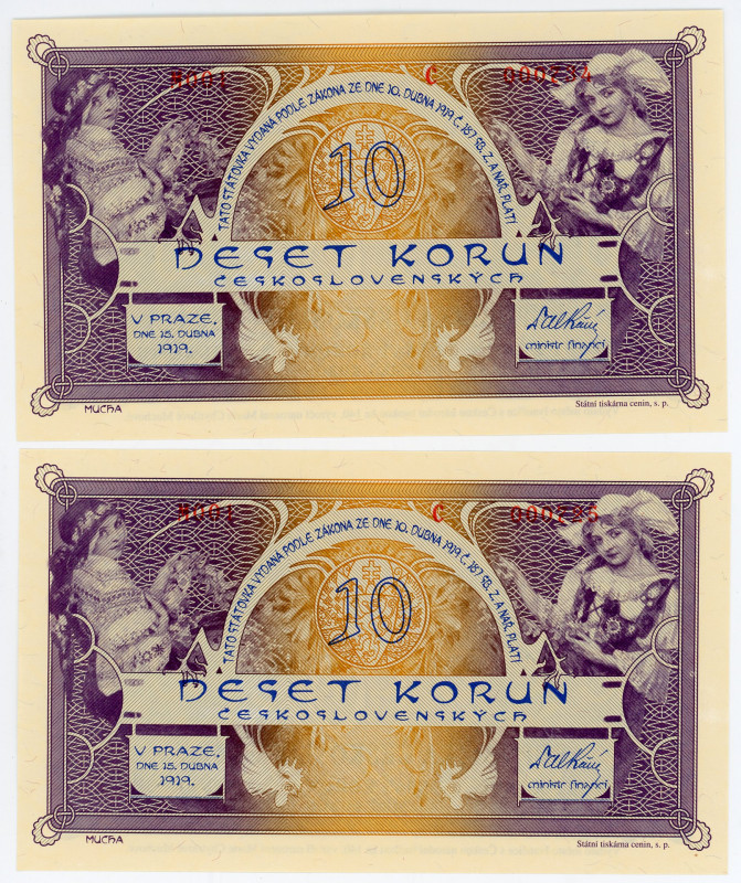 Czechoslovakia Ivancice 2 x 10 Korun 1919 (2022) 140 years Maria Mucha
# M001 C...