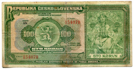Czechoslovakia 100 Korun 1920
P# 17, N# 227069; # Ab 154070; F+