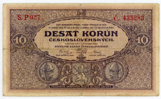 Czechoslovakia 10 Korun 1927
P# 20a, N# 207299; # S. P027 435283; VF