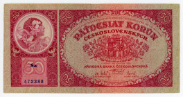 Czechoslovakia 50 Korun 1929
P# 22a, # 472388; XF