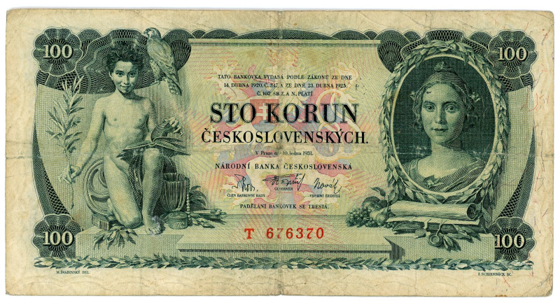 Czechoslovakia 100 Korun 1931
P# 23a, N# 222208; # T676370; F+