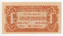 Czechoslovakia 1 Koruna 1944 Specimen
P# 45s, N# 206335; Perforation in middle; UNC