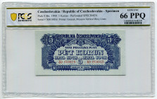 Czechoslovakia 5 Korun 1944 Specimen PCGS 66
P# 46s, N# 227063; # X0010816; Perforated Specimen