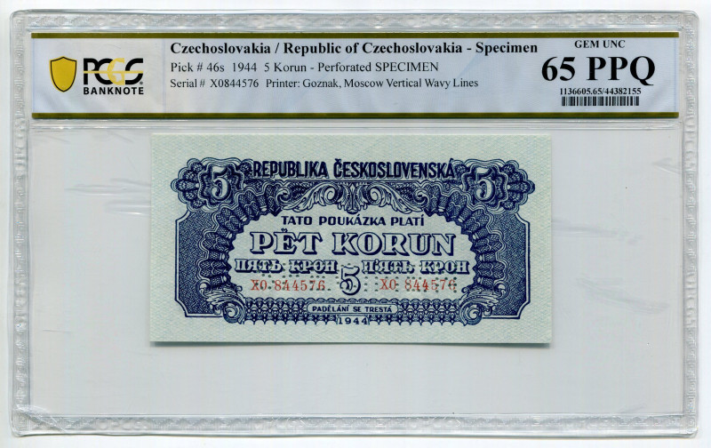 Czechoslovakia 5 Korun 1944 Specimen PCGS 65
P# 46s, N# 227063; # X0844576; Per...