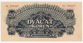 Czechoslovakia 20 Korun 1944
P# 47a, N# 229933; UNC-