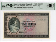 Czechoslovakia 1000 Korun 1945 (ND) Specimen PMG 66
P# 65s, N# 227066; # BE198694