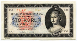 Czechoslovakia 100 Korun 1945
P# 67a, N# 207320; # D05-011443; XF-XF+; Crispy