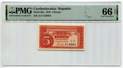Czechoslovakia 5 Korun 1949 PMG 66
P# 68a, N# 205899; # A17 219884