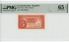 Czechoslovakia 5 Korun 1949 PMG 65
P# 68a, N# 205899; # A109 220253