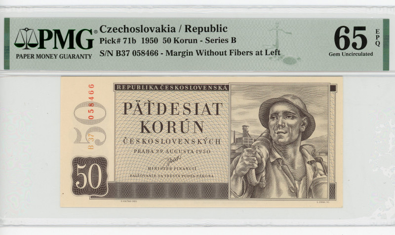 Czechoslovakia 50 Korun 1950 PMG 65
P# 71b, N# 224953; # B37 058466