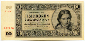 Czechoslovakia 1000 Korun 1945 Specimen
P# 74s, N# 207311; # S24C-692108; UNC