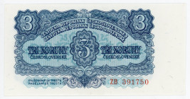 Czechoslovakia 3 Koruny 1953 Replacement Note
P# 79r, N# 208507; # ZB 391750; UNC