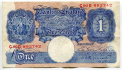 Great Britain 1 Pound 1940 - 1948 (ND) Emergency Wartime Issue
P# 367a, N# 203301; # C90D 892742; VF