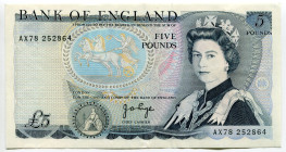 Great Britain 5 Pounds 1973 - 1980 (ND)
P# 378b, N# 202802; # AX78 252864; UNC-