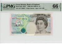 Great Britain 5 Pounds 1990 - 1991 (ND) PMG 66
P# 382a, N# 203696; # A27 766927; Elizabeth II, Bank of England