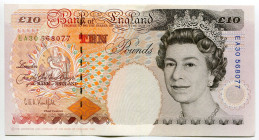 Great Britain 10 Pounds 1993 - 2000 (ND) Fancy Number
P# 386a, N# 203725; # EA30 568077; Elizabeth II; AUNC