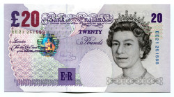 Great Britain 20 Pounds 2004 - 2011 (ND) Fancy Number
P#390b, N# 203779; # EE21 251588; Elizabeth II; AUNC