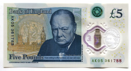 Great Britain 5 Pounds 2015 (ND) Fancy Number
P# 394, N# 201624; # AK 05 361788; Elizabeth II; UNC