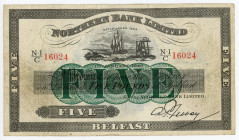 Northern Ireland 5 Pounds 1940
P# 180, N# 221934; # N-I/C 16024; Rare combination of 1940 and red series; Not in the catalog; VF