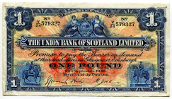 Scotland 1 Pound 1945
P# S815c, N# 301236; # V/24 579327; XF
