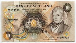 Scotland 10 Pounds 1982
P# 113c, N# 209723; # AE56839; Bank of Scotland; VF