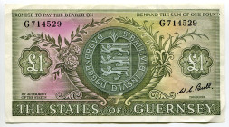 Guernsey 1 Pound 1969 - 1975 (ND)
P# 45c, N# 211036; # G714529; XF