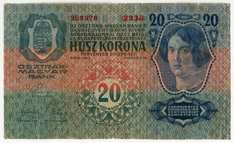 Austria 20 Kronen 1913
P# 13, # 2334 353976; VF+