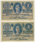 Austria 2 x 2 Kronen 1914
P# 17b, N# 214947; # 1493 C 782216, # 1581 C 209038; VF