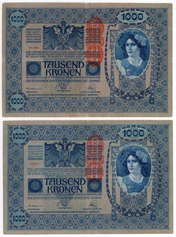 Austria 2 x 1000 Kronen 1902 (1919) (ND)
P# 59, N# 206950; VF-XF