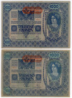 Austria 2 x 1000 Kronen 1902 (1920) (ND)
P# 61; VF, N# 292399; II Issue; VF