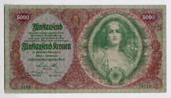 Austria 5000 Kronen 1922
P# 79, N# 207990; # 1193; XF