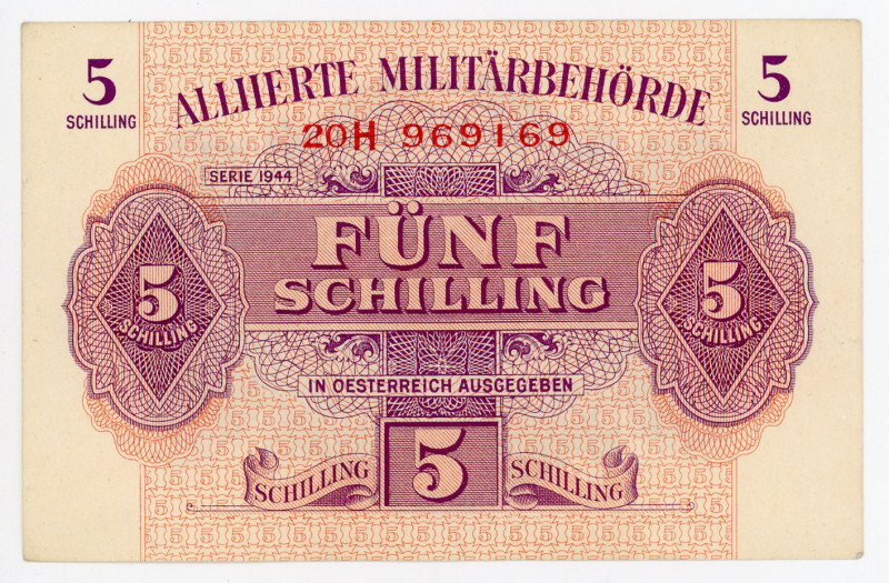 Austria 5 Schilling 1944 Allied Military Authority
P# 105, N# 218052; UNC