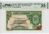 Austria 100 Schilling 1944 Specimen PMG 55 Allied Military Authority
P# 110s, N# 218509; # 50