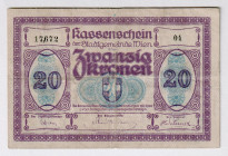Austria Wien 20 Kronen 1918
P# NL, # 17,672 04; VF