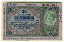 Austria Lottery Ticket 1931
# 19945D; AUNC