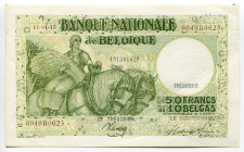 Belgium 50 Francs / 10 Belgas 1945
P# 106, N# 208155; # 6049B0625; XF