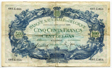 Belgium 500 Francs / 100 Belgas 1938
P# 109, N# 208674; # 687.C.054 17152054; VG