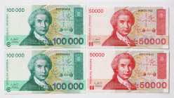 Croatia 2 x 50000 & 100000 Dinara 1993
P# 26 - 27, UNC