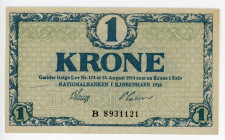 Denmark 1 Krone 1916
P# 12b, N# 205821; # B8931121; XF+