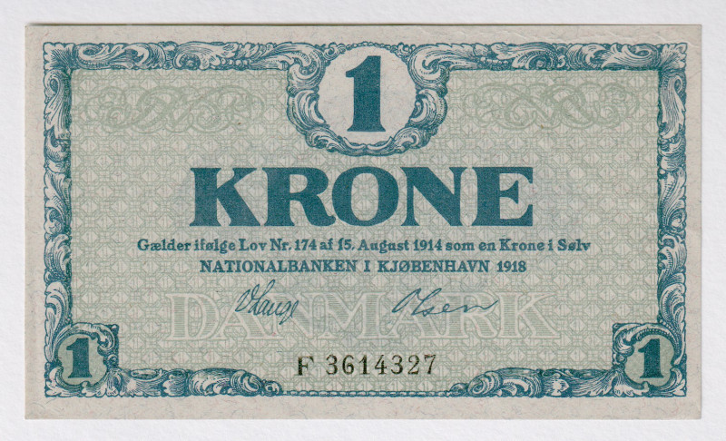 Denmark 1 Krone 1918
P# 12d, N# 205821; # F 3614327; AUNC