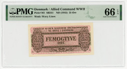 Denmark 25 Ore 1945 (ND) PMG 66 Allied Command WWII
P# M1, Wmk: Wavy Lines