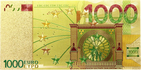 European Union 1000 Euro 2016
# EDC999999999; Colored Gold Foil Plated Banknote; UNC